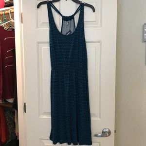 Navy and turquoise geometric print dress